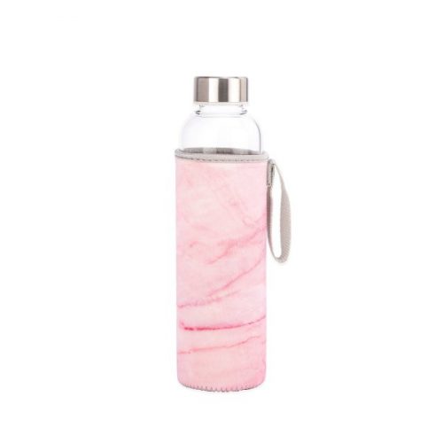 Kikkerland Skleněná láhev na vodu s růžovým obalem 600 ml - 1